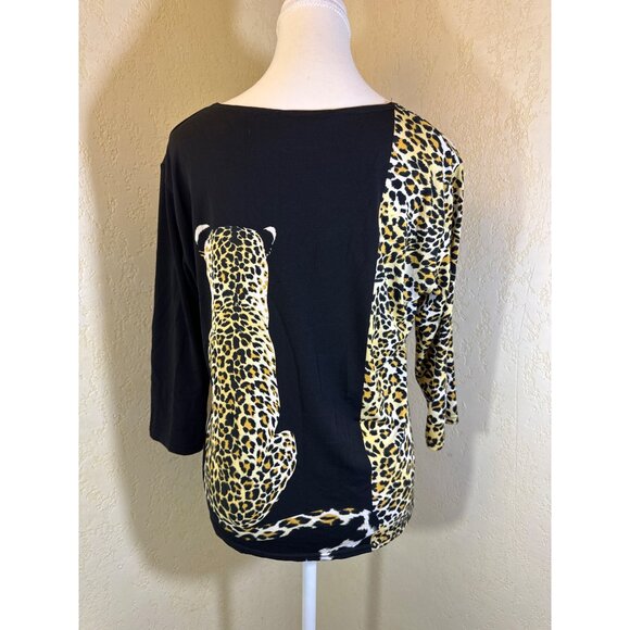 Valentina Womens Leopard Print 3/4 Sleeve Top - Wild Cat Fashion Size L - Picture 3 of 7